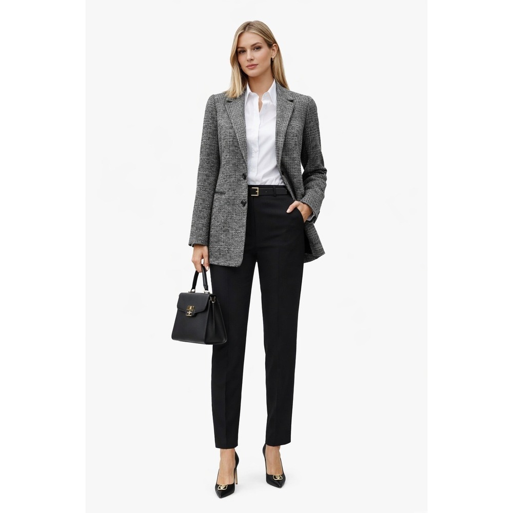 Torrid Knit Blazer Women Sz 1 Grey Black Plaid Longline 2-Button Career Jacket - Picture 11 of 15